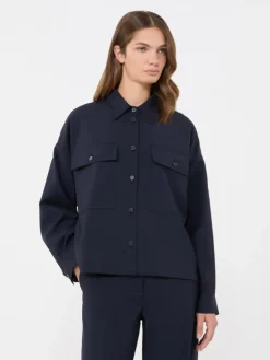 Woollen cloth cropped jacket - NAVY