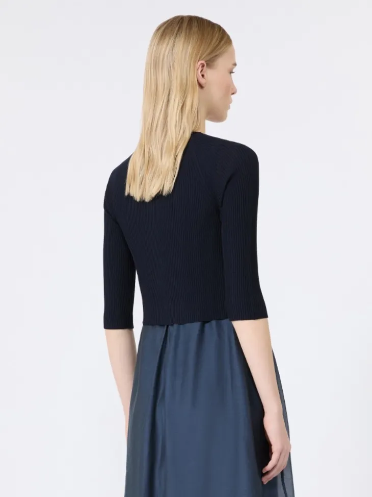Woollen yarn cropped cardigan - ULTRAMARINE