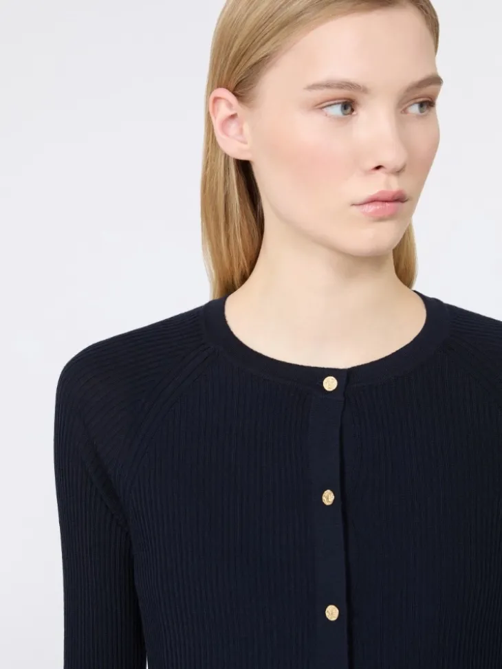 Woollen yarn cropped cardigan - ULTRAMARINE
