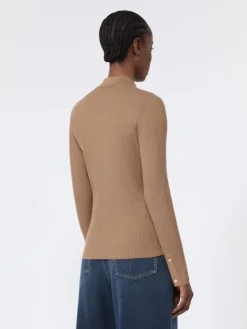 Woollen yarn fitted cardigan - CAMEL