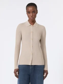 Woollen yarn fitted cardigan - BEIGE