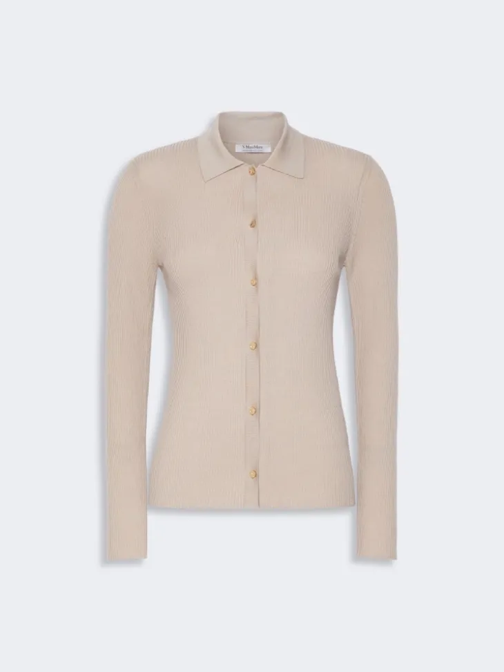 Woollen yarn fitted cardigan - BEIGE