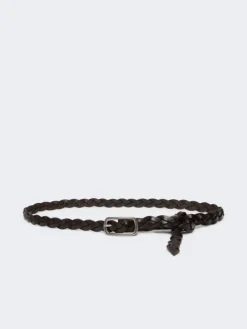 Woven leather belt - DARK BROWN