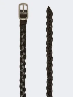 Woven leather belt - DARK BROWN