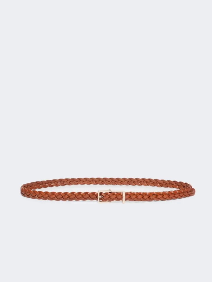 Woven leather belt - RUST