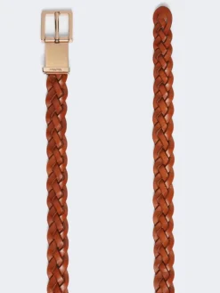 Woven leather belt - RUST