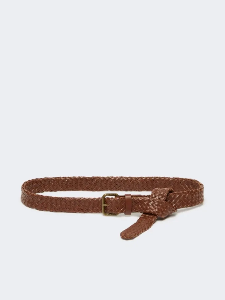 Woven leather belt - TOBACCO