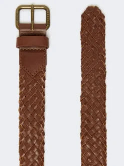Woven leather belt - TOBACCO
