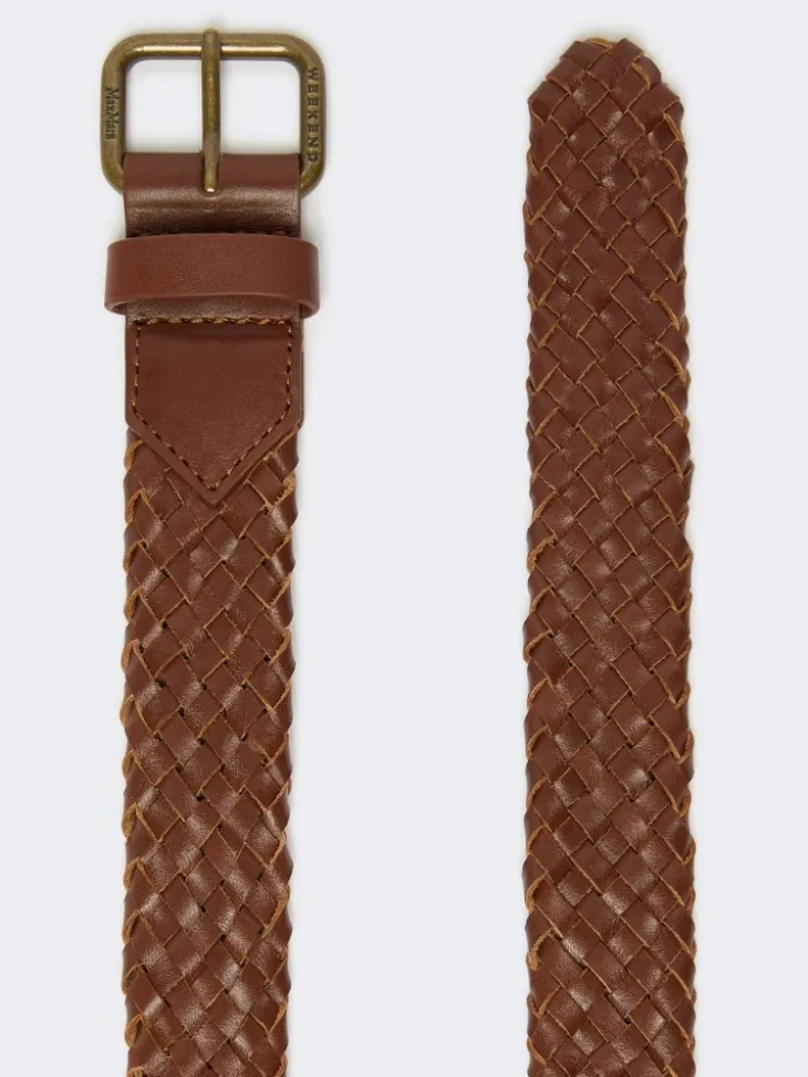 Woven leather belt - TOBACCO