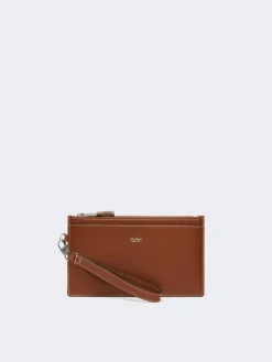 Wrist-strap leather pouch - AMBER BROWN